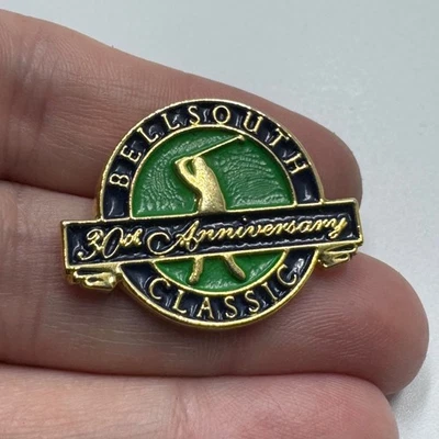 Broche de lapela esmaltado vintage 1998 BellSouth Classic 30º aniversário madeira de tigre - Imagem 1 de 3