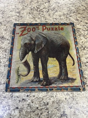 12 Antique Victorian Wooden Jigsaw Puzzle Zoo Animals 4x4 W/Box Germany WOW! - Image 1 of 4