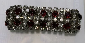Vintage Ruby Red Color Stones & Rhinestone Bracelet Silver Toned Sparkling - Picture 1 of 9
