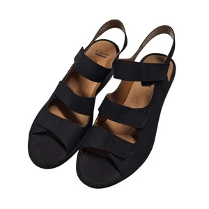 Clarks Damen-Sandale weich gepolstert Keilabsatz verstellbare Riemen 9 breit schwarz - Bild 1 von 6