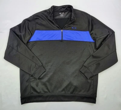 Suéter Oakley 1/4 Cremallera Negro con Rayas Azul Real Para Hombre Talla Grande Sudadera Foto 1 de 4