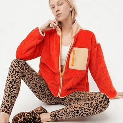 J. Chaqueta polar Crew Red Superplush Sherpa completa con cremallera para mujer talla XL Foto 1 de 4