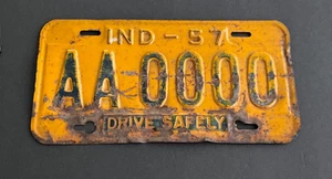 1957 Indiana SAMPLE License Plate Tag AA 0000 - Picture 1 of 2