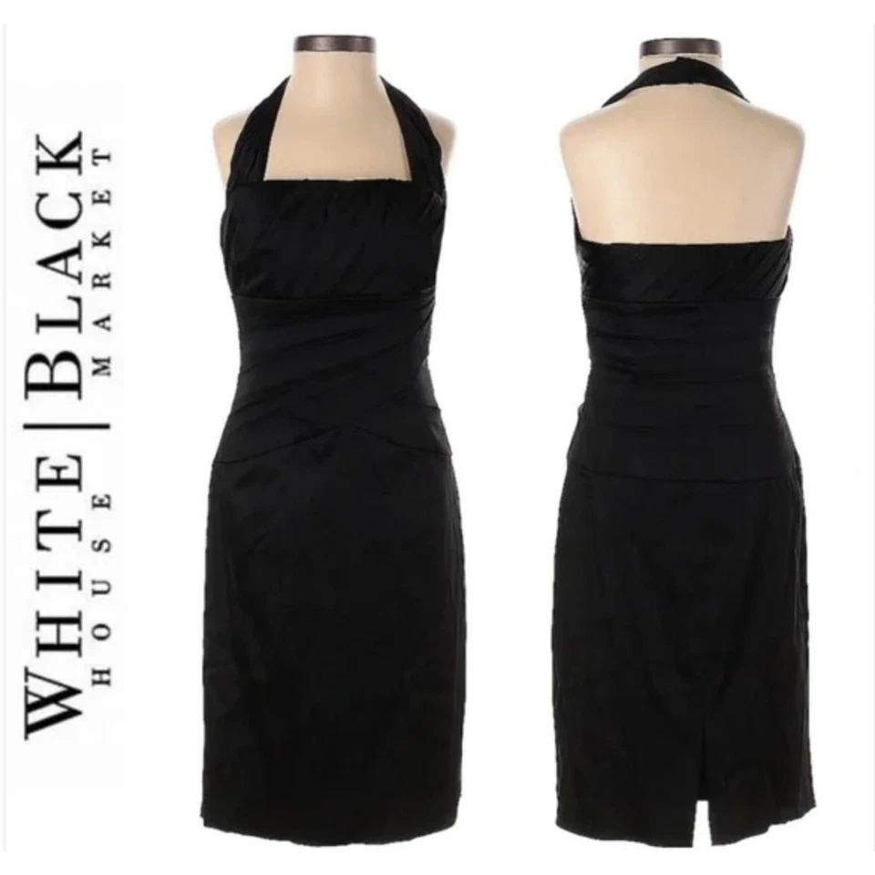 WHBM Women Satin Halter Mini Dress Size 00 Black LBD Classic Formal Cocktail NEW - Image 1 of 4