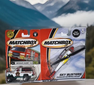 Lot Of 2 Matchbox Smokey Bear Chevy Blazer 4x4 & Sky Buster Helicopter NIP 1:64 - Image 1 of 4
