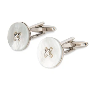White Mother of Pearl Button Cufflinks - Picture 1 of 3