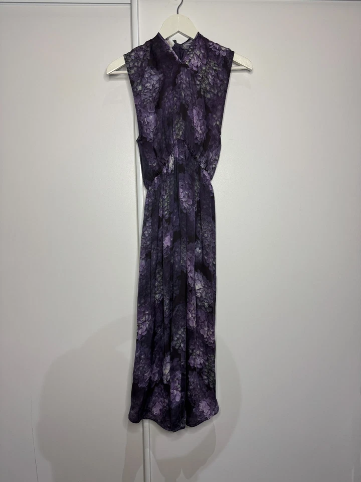 Vestido midi feminino Zimmermann drapeado de seda assimétrico 0 Au 8 EUA 4 roxo escuro luxo - Imagem 1 de 4
