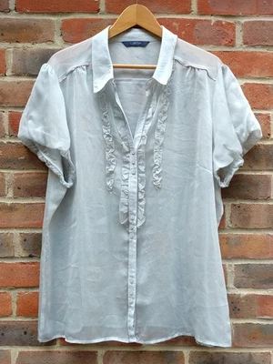 Vintage Chiffon Ruffle Front Blouse Silvery Grey Debenhams Whimsigoth Regency - Image 1 of 4