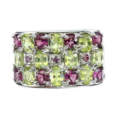 925 Sterling Silver Ring Oval Peridot Rhodolite Garnet Gemstone Jewelry Sz 9 - Image 1 of 4