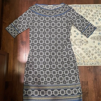 Max Studio Dress Women’s M Navy White Geometric Retro Print Shift Sheath Career - Image 1 of 4