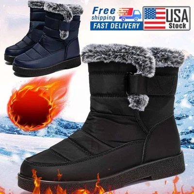 Impermeables Invierno Mujeres Zapatos Botas para Nieve Forradas de Piel Sin Cordones Cálidos Tobillo Talla EE. UU. Foto 1 de 4