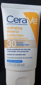 CeraVe Hydrating Mineral Sunscreen SPF 30 Sheer Tint Medium 1.7 Fl Oz - Picture 1 of 4