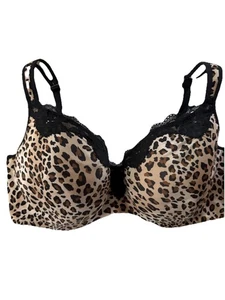 LN Cacique UW T-Shirt Leopard Animal Print gefüttert breite Träger schwarz beige 44DDD - Bild 1 von 7