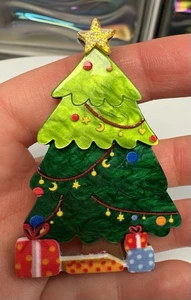 Retro Acryl Brosche Pin Anstecknadel Weihnachtsbaum Weihnachtlich 6,5 cm - Bild 1 von 4