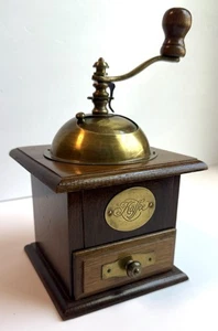 Antike seltene Handmühle Messing und Metall Vintage Holz Kaffeemühle Kaffee - Bild 1 von 14