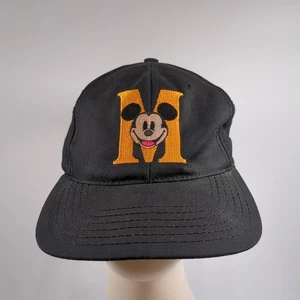Vintage Disney Mickey Mouse M Hat Black Yellow Colorway Leather Strapback USA - Picture 1 of 11