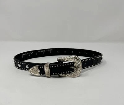 "Cinturón occidental de cuero negro Nocona con piedras 30""N4420401 hebilla tono plata" Foto 1 de 4