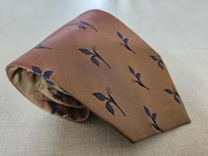 Vintage Teddy Folkes Copper Bronze With Blue Leaf Floral Pattern Silk Tie - Picture 1 of 6
