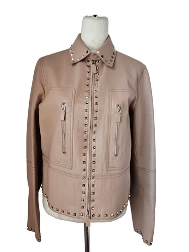 Giacca da motociclista Valentino in pelle con borchie di roccia rosa cipria