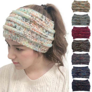 Women Ponytail Beanie Hat Headwraps Ear Warmer Hair Band Girl Knitting Headband - Picture 1 of 20