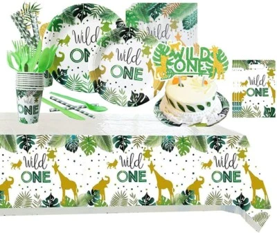 ACENTRY Wild One Party Tableware Disposable Dinnerware Safari Plates Cups Birthday Decor