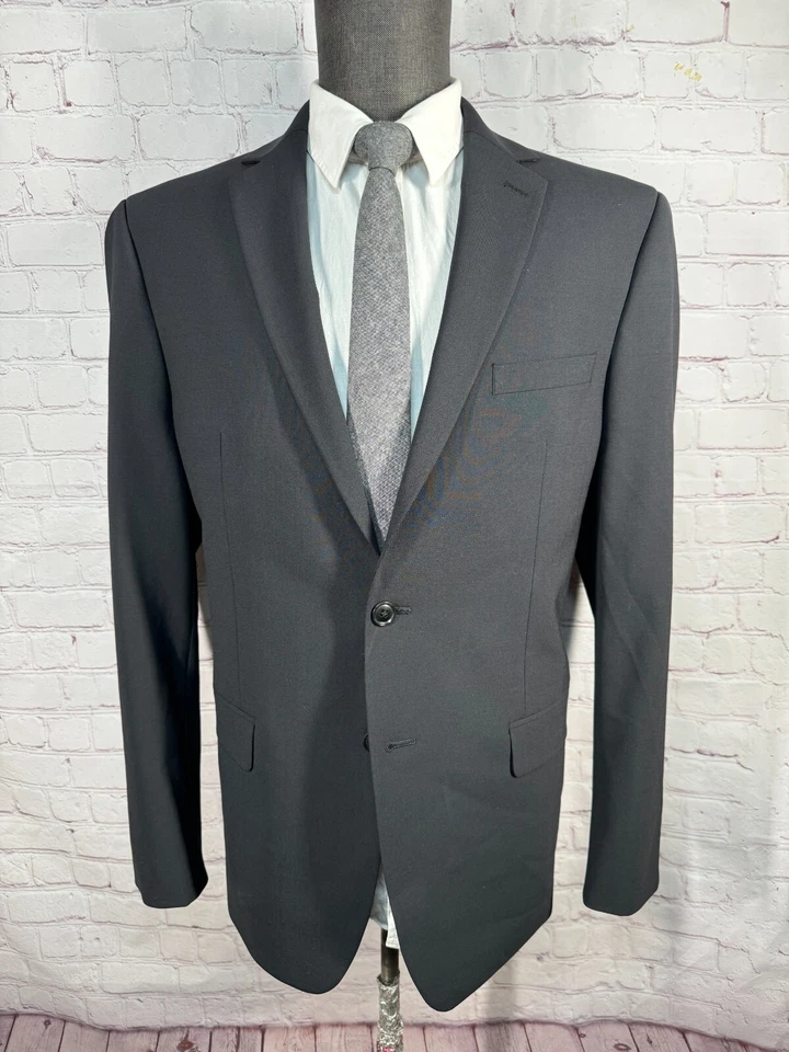 BAR III Para Hombres Negro Lana ELASTIZADO AJUSTE AJUSTADO Traje Abrigo Deportivo Blazer Chaqueta 44R Foto 1 de 4