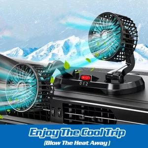 Portable 2-Head Car Cooling Fan 2-Speed Powerful Airflow for Vehicles, Auto, SUV - Picture 1 of 13