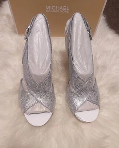 Nuovi con scatola Michael Kors Becky sandali argento glitter taglia 9 - Foto 1 di 5