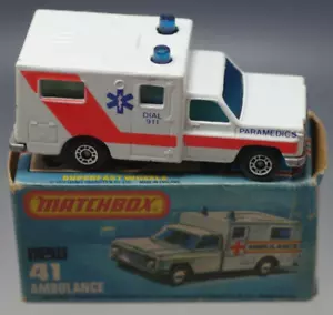 MATCHBOX LESNEY SUPERFAST #41 AMBULANCE WITH BOX VINTAGE MADE ENGLAND - Picture 1 of 6