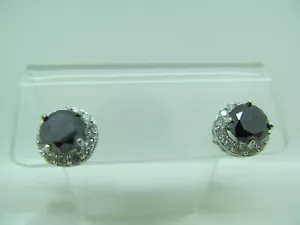 14K WHITE GOLD 2.5CTW BLACK DIAMONDS .26CTW WHITE DIAMONDS HALO EARRINGS, 10mm - Picture 1 of 12