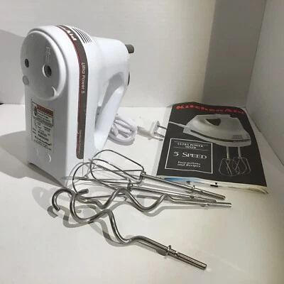 KitchenAid Batidora de Mano Ultra Potencia 5 Velocidades Blanca con Ganchos para Masa y Batidor Foto 1 de 4