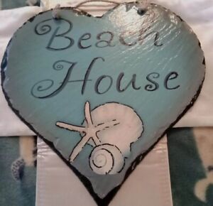 Slate Welcome Sign "Beach House" with Hand Painted Sea Shells.