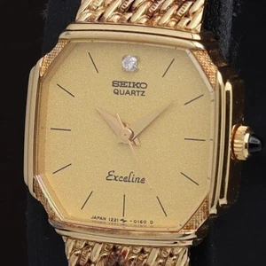 Vintage [NEAR MINT] SEIKO Exceline 1221-5080 Gold Diamond 20mm Women's Qz JAPAN - Picture 1 of 4
