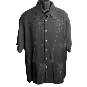 Island Shores Button Up Hawaiian Shirt XL Black Palm Trees Short Sleeve Camp - Picture 1 of 6