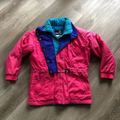 De Colección Rosa Teal Blanco Ciervo Mujer’s L Ropa de Esquí Esquí Puffer Parka Chaqueta Forrada Años 80 90 Foto 1 de 4