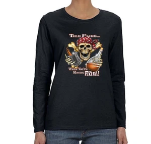 Camiseta para mujer Time Flies When You're Have Ron Pirata Calavera Regalo Mangas Largas - Imagen 1 de 4