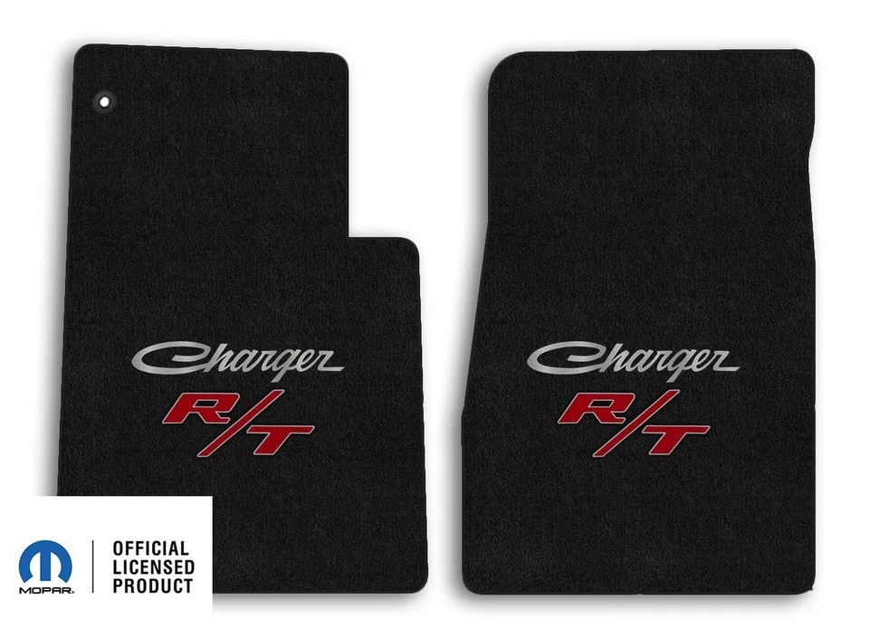 Ebony Lloyd 2pc Carpet Front Floor Mats for 1971 Dodge Charger with RT Logo - Image 1 of 4