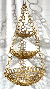 Vintage 3-Tier Round Hanging Wicker Rattan Basket, Boho, Fruit Basket, Kitchen - Picture 1 of 6