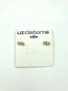 Pendientes Liz Claiborne en tarjeta original - forma de lazo - metal tono dorado imitación perla - Imagen 1 de 2
