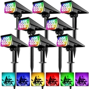 US 8Pack LED Solar Spotlights RGB Landscape Lights Outdoor Garden Pathway Lamps - Picture 1 of 13