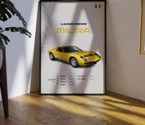 Lamborghini Miura Poster - 1971 Italian Classic Supercar Wall Art - Picture 1 of 4