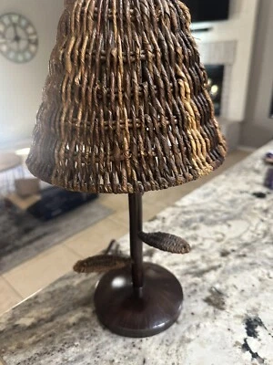 老式波西米亚柳条台灯带树枝叶 — 第 1/4 张图片