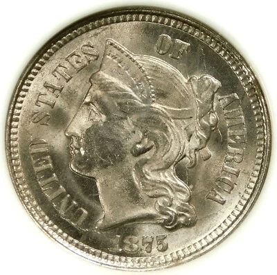 ❤️‍🔥❤️🤍💙🇺🇸😍NGC MS65 1875 3 CENT NICKEL “FS301 not designated 1 in neck” - Image 1 of 3
