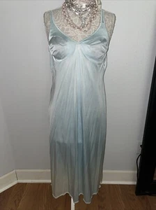 Vtg Vanity Fair Full Slip Chemise Nylon Spandex 38 Ombré Blue Stretchy Long Gown - Picture 1 of 16