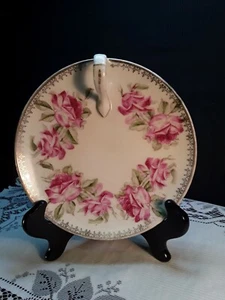 Vintage * ZITRONE/SERVIERSCHALE MIT GRIFF * HANDBEMALT * ROTE ROSEN UND STIELE * GOLDRAND * 6" - Bild 1 von 9