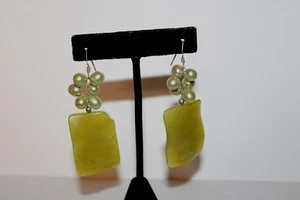 Vintage Sterling Silver Olive Jade Green Pearl Silpada Earrings 925 - Picture 1 of 4