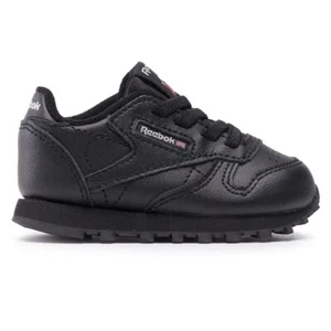 Reebok Classic Leather Infant's Size 5 Running Shoe Black Athletic Sneaker #2094 - Picture 1 of 10
