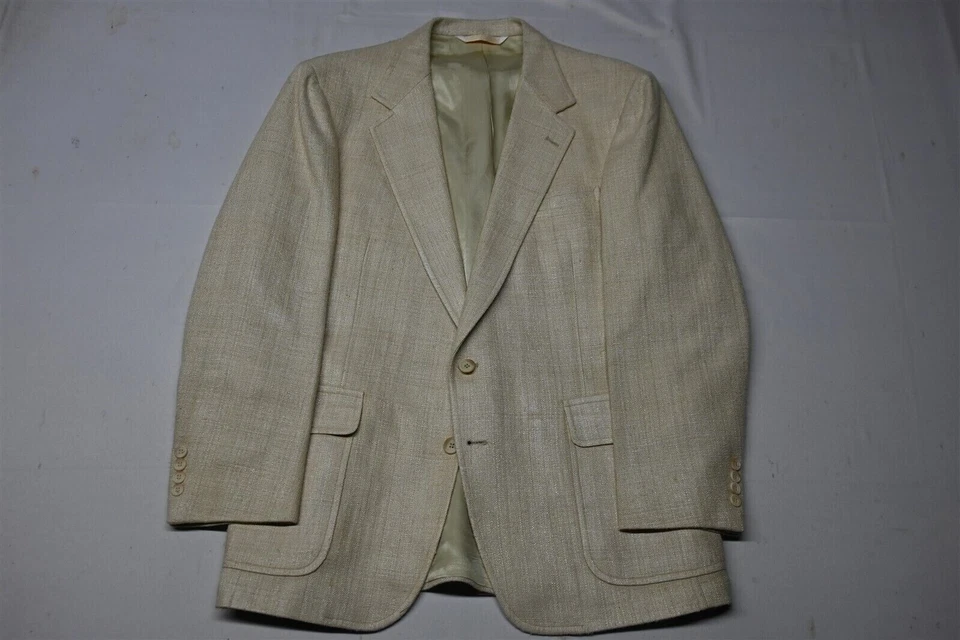 Vtg Christian Brooks 44R Ivory Hopsack 100% Silk Mens Blazer Sport Coat Jacket - Image 1 of 4