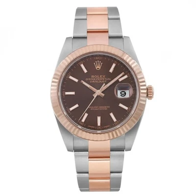 Reloj Rolex Datejust 41 de acero de oro rosa de 18 quilates esfera índice chocolate para hombre 126331 Foto 1 de 4
