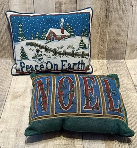 Tapestry Christmas Decorative Pillow Pair Noel Peace On Earth 12 In Nice - Picture 1 of 6
